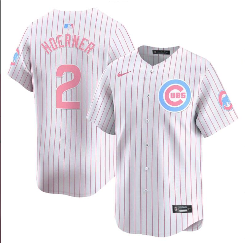 Men Chicago Cubs #2 Hoerner white with red strips 2024 Nike MLB jersey->indianapolis colts->NFL Jersey